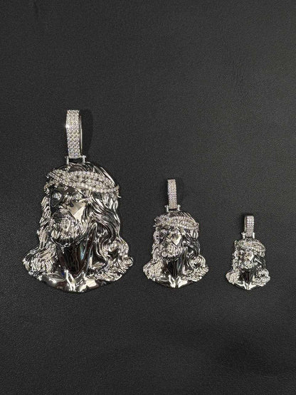 Moissanite Jesus Head Piece Pendant - Solid 925 Sterling Silver