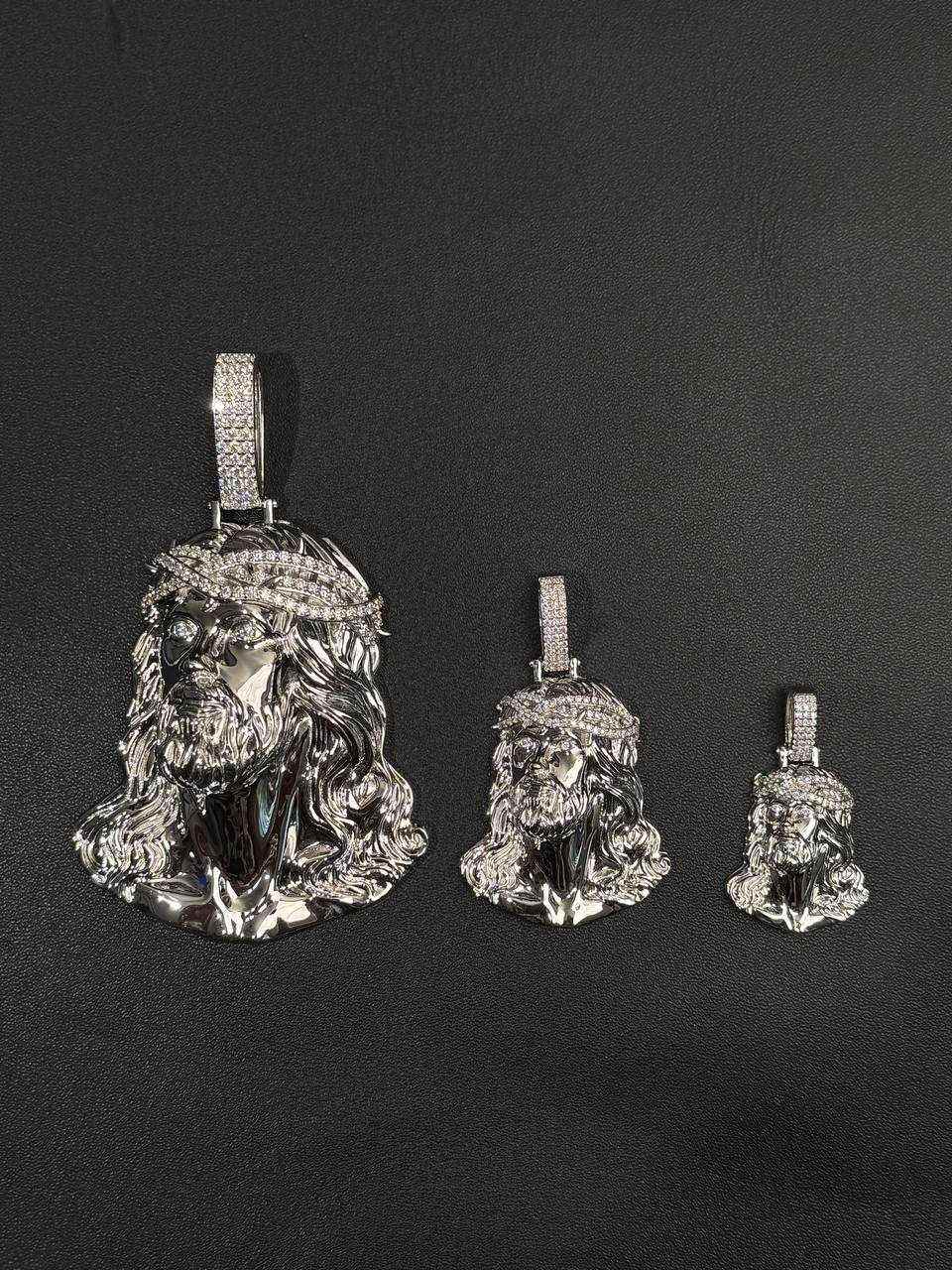 Moissanite Jesus Head Piece Pendant - Solid 925 Sterling Silver