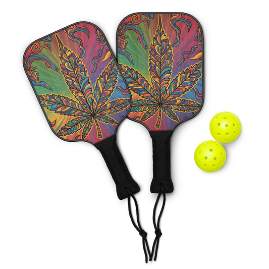Tie-dye Cannabis leaf Pickleball paddle set