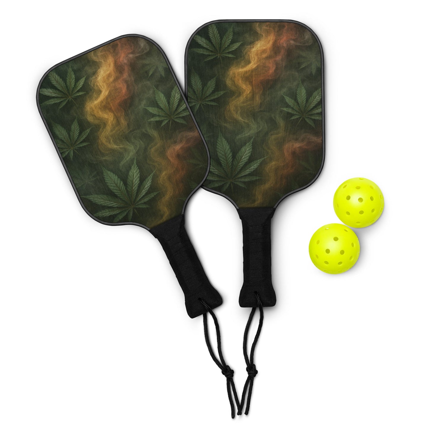 Rasta smoke cannabis leaves Pickleball paddle set