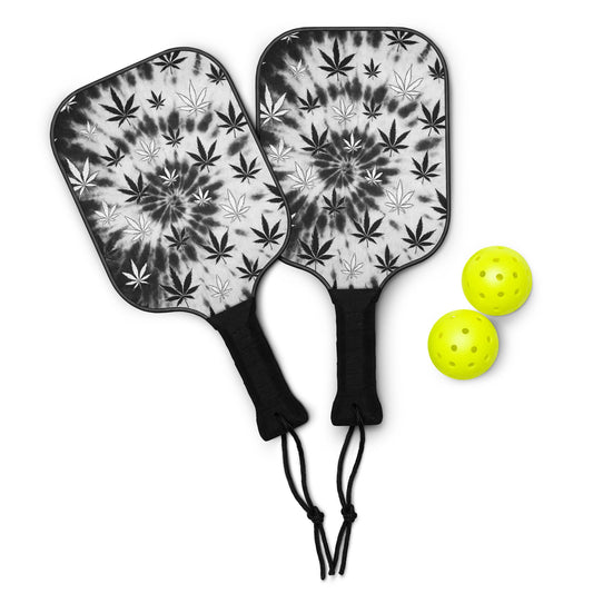 Black & White Tie-dye Cannabis Leaves Pickleball paddle set