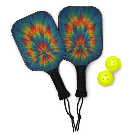 Tie-dye Cannabis Leaf Pickleball paddle set