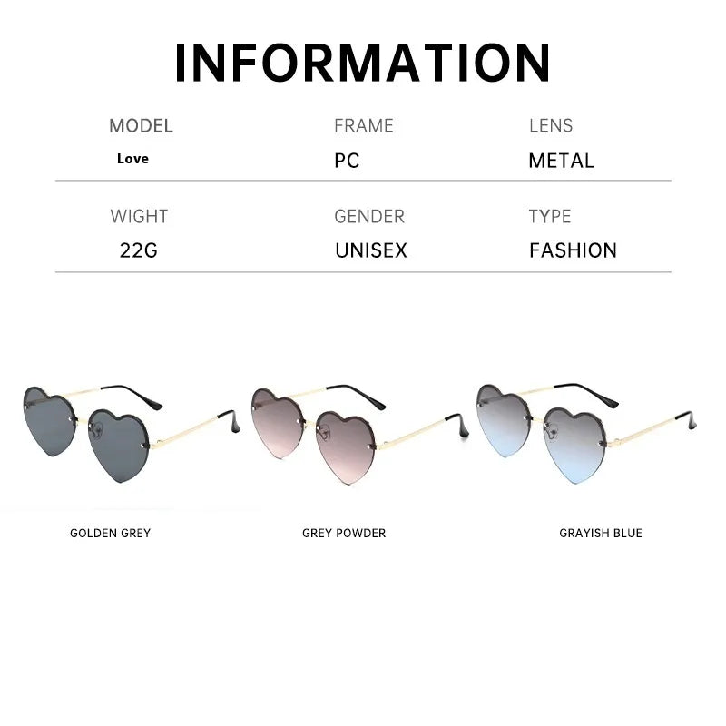 Heart-Shaped Half-Rim Metal Sunglasses