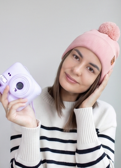 Classic Cuffed Pom Pom Beanie, Pearl Pink