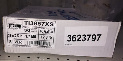 Pitt Plastics 50ct Titanium 55-60 Gallon Garbage Bags, 1.7 mil, Silver