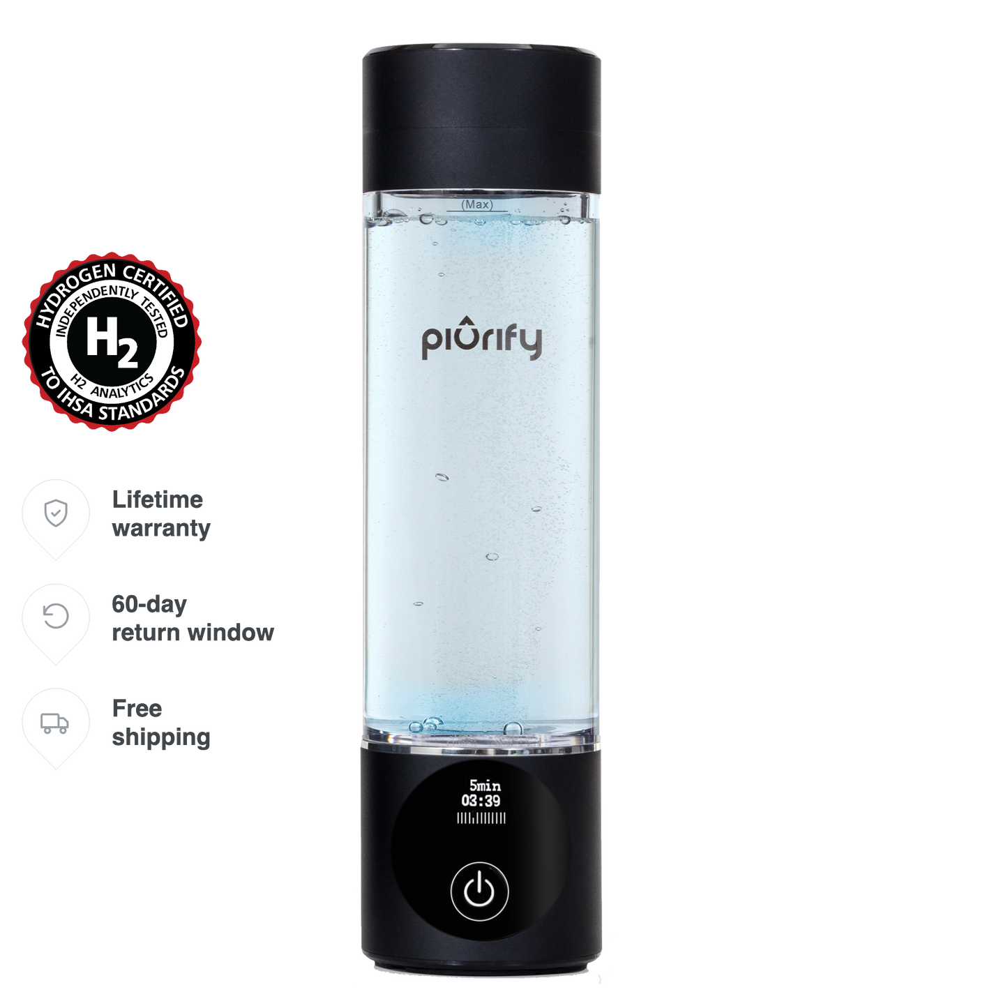 PIURIFY Hydrogenator® Hydrogen Water Bottle - Black