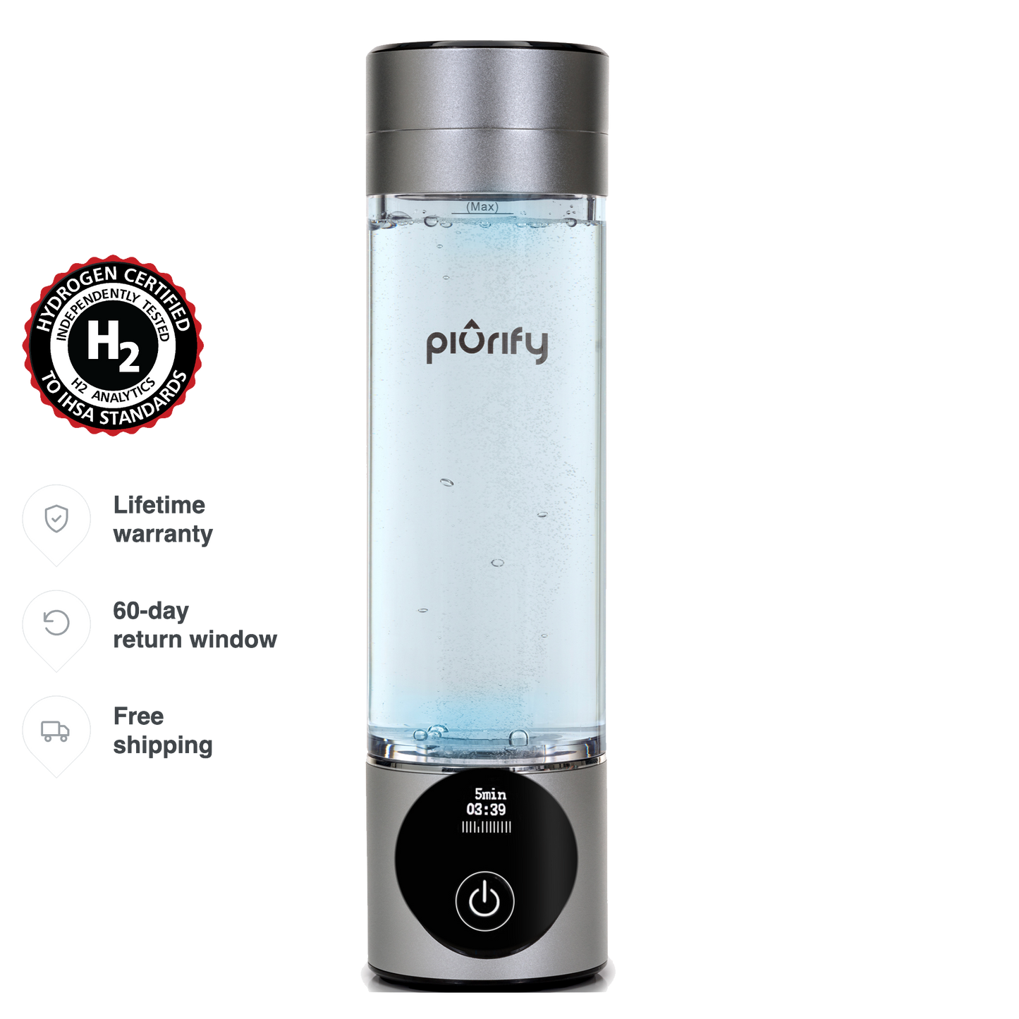 PIURIFY Hydrogenator® Hydrogen Water Bottle - Silver