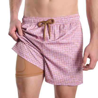 Pixel Break, Rosetide Hybrid Short, Compression Lined Swim and Resort Trunk
