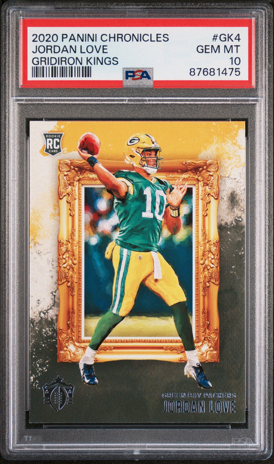 Graded 2020 Panini Chronicles Jordan Love #GK4 Gridiron Kings Rookie RC Football Card PSA 10 Gem Mint