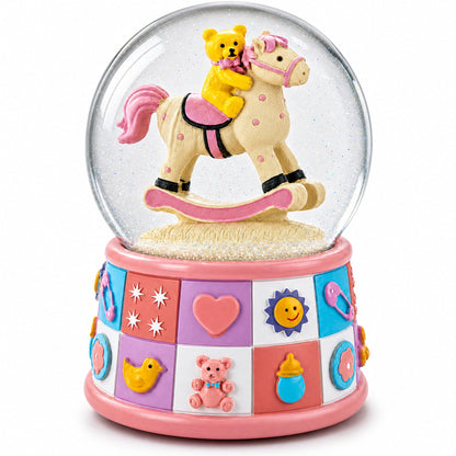 Teddy Bear Rocking Horse Musical Snow Globe - Nursery Decor 5.7 Inches