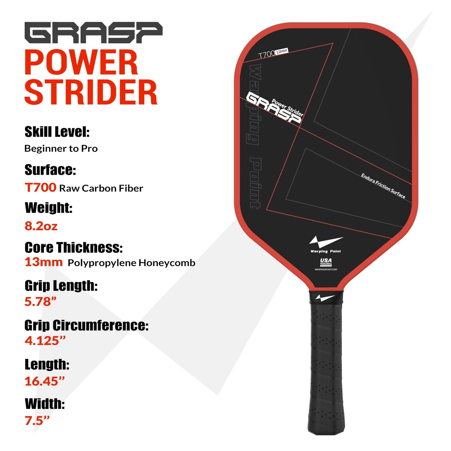Grasp Power Pickleball Paddle 13mm T700 Carbon Fiber for Explosive Performance
