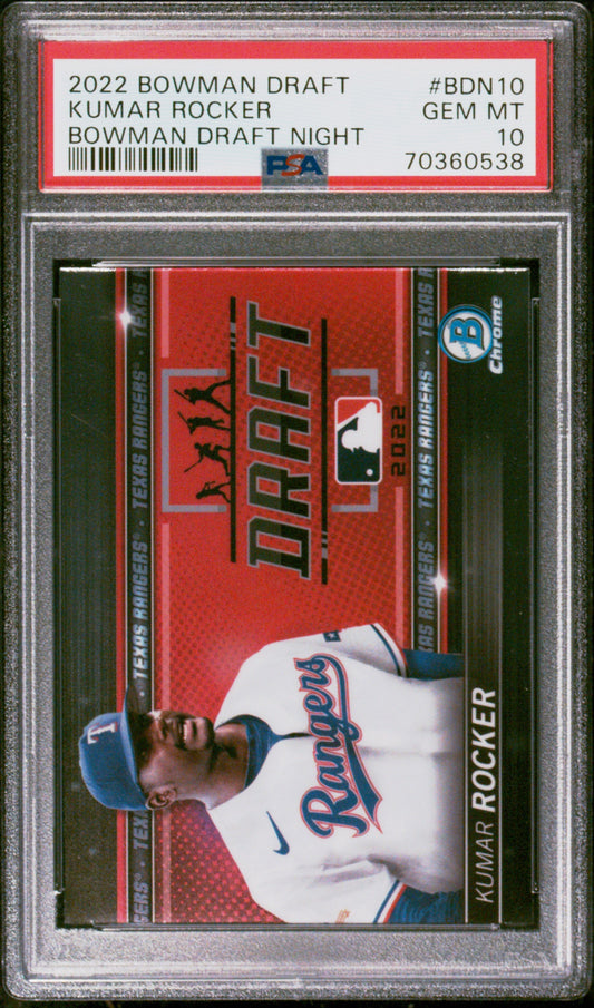 Graded 2022 Topps Bowman Draft Kumar Rocker #BDN10 Bowman Draft Night Rookie RC Baseball Card PSA 10 Gem Mint