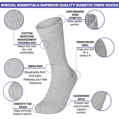 Diabetic Crew Socks Non-Binding Cotton Health Circulatory for Men and Women Multi-Pack 9-15