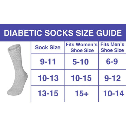 Diabetic Crew Socks Non-Binding Cotton Health Circulatory for Men and Women Multi-Pack 9-15