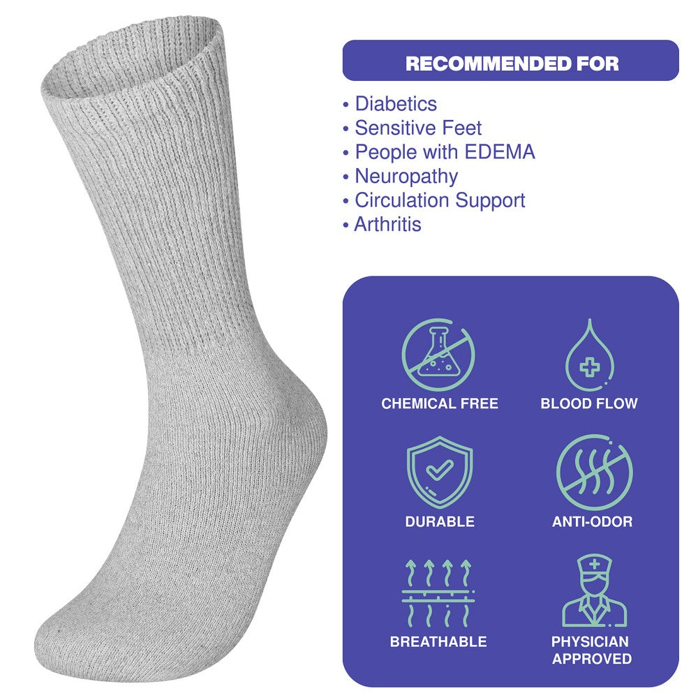 Diabetic Crew Socks Non-Binding Cotton Health Circulatory for Men and Women Multi-Pack 9-15