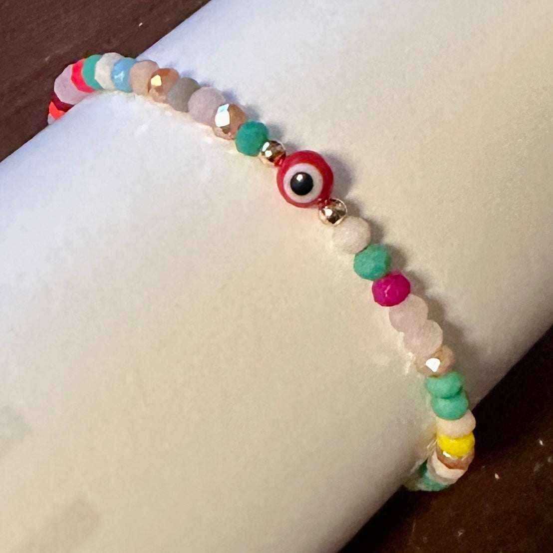 Protection Bracelet - Red String Evil Eye w/ Faceted Beads
