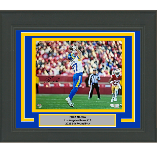 Framed Autographed/Signed Puka Nacua Los Angeles LA Rams 16x20 Football Photo Fanatics COA #2