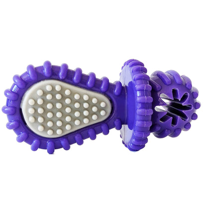 Purple Rubber Dental Pacifier Dog Toy – Ridges, Treat Hole & Durable Design