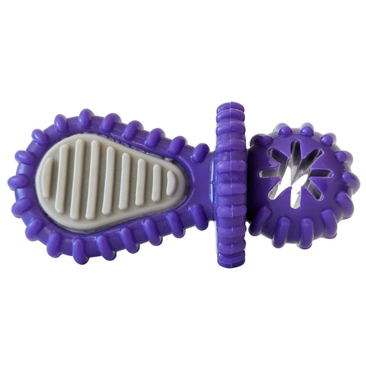 Purple Rubber Dental Pacifier Dog Toy – Ridges, Treat Hole & Durable Design