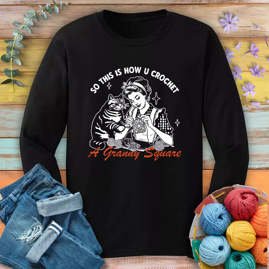 Purrfect Granny Square Long Sleeve T-shirt