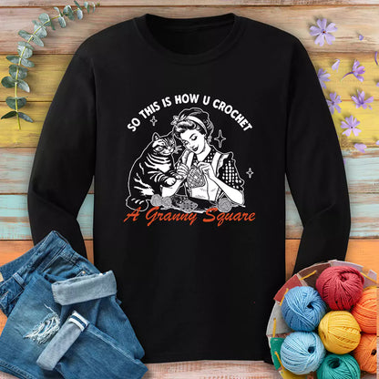 Purrfect Granny Square Long Sleeve T-shirt