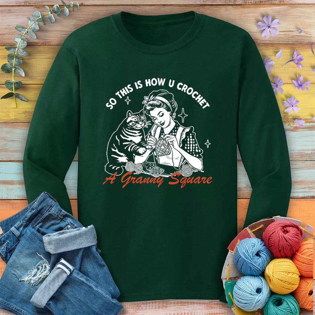 Purrfect Granny Square Long Sleeve T-shirt