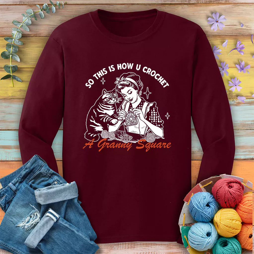Purrfect Granny Square Long Sleeve T-shirt