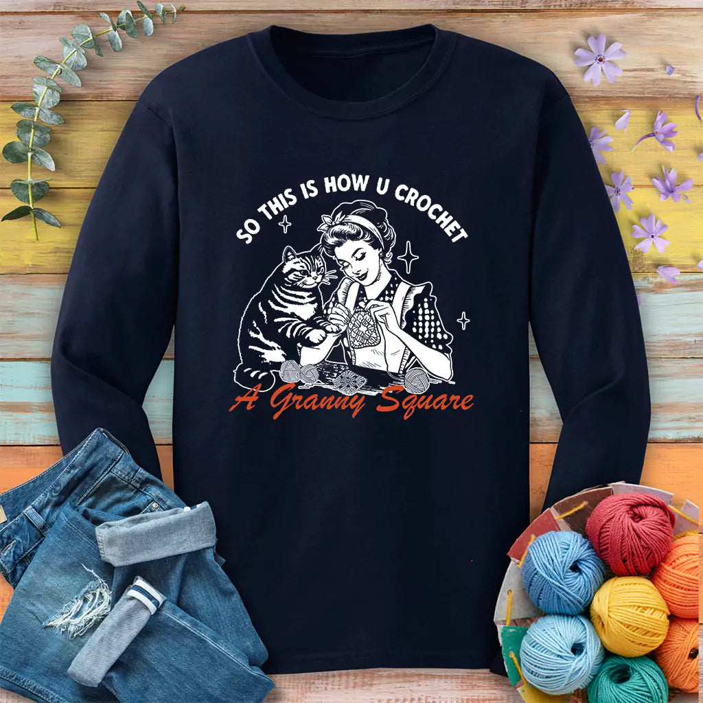 Purrfect Granny Square Long Sleeve T-shirt