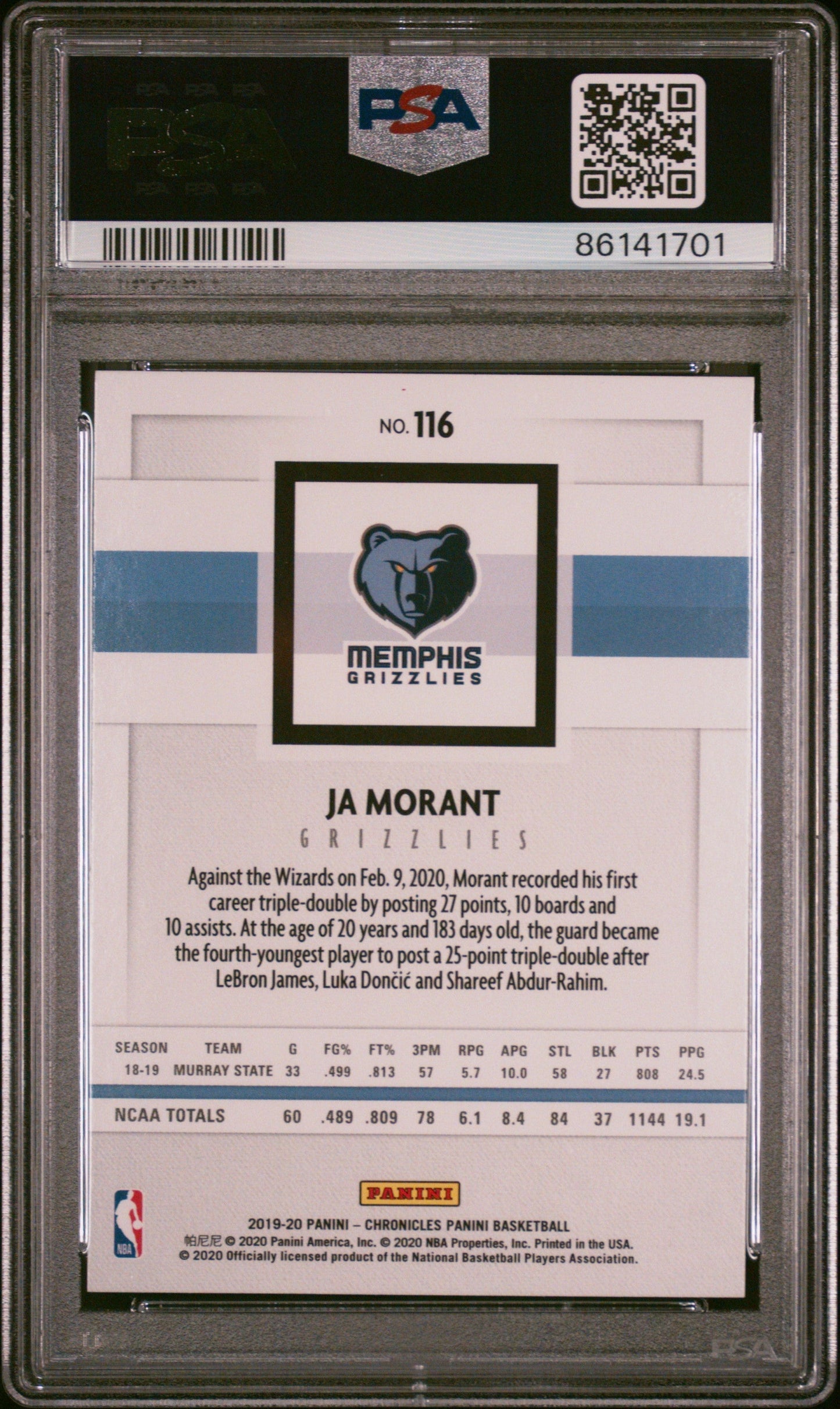 Graded 2019 Panini Chronicles Ja Morant #116 Pink Rookie RC Basketball Card PSA 9 Mint