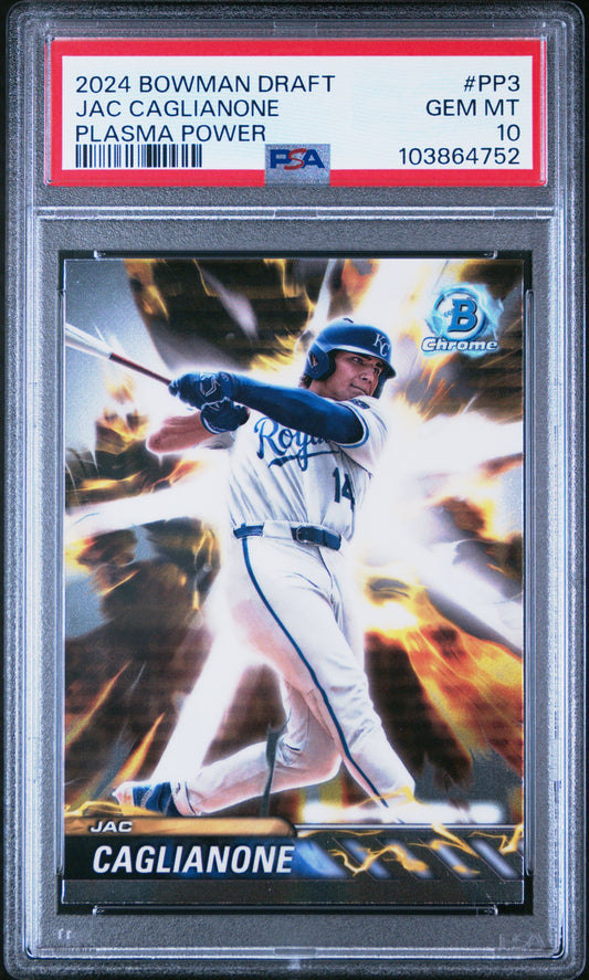Graded 2024 Topps Bowman Draft Jac Caglianone #PP3 Plasma Power Rookie RC Baseball Card PSA 10 Gem Mint