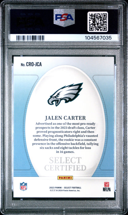 Graded 2023 Panini Select Jalen Carter #CROJCA Certified Rookies Rookie RC Football Card PSA 10 Gem Mint