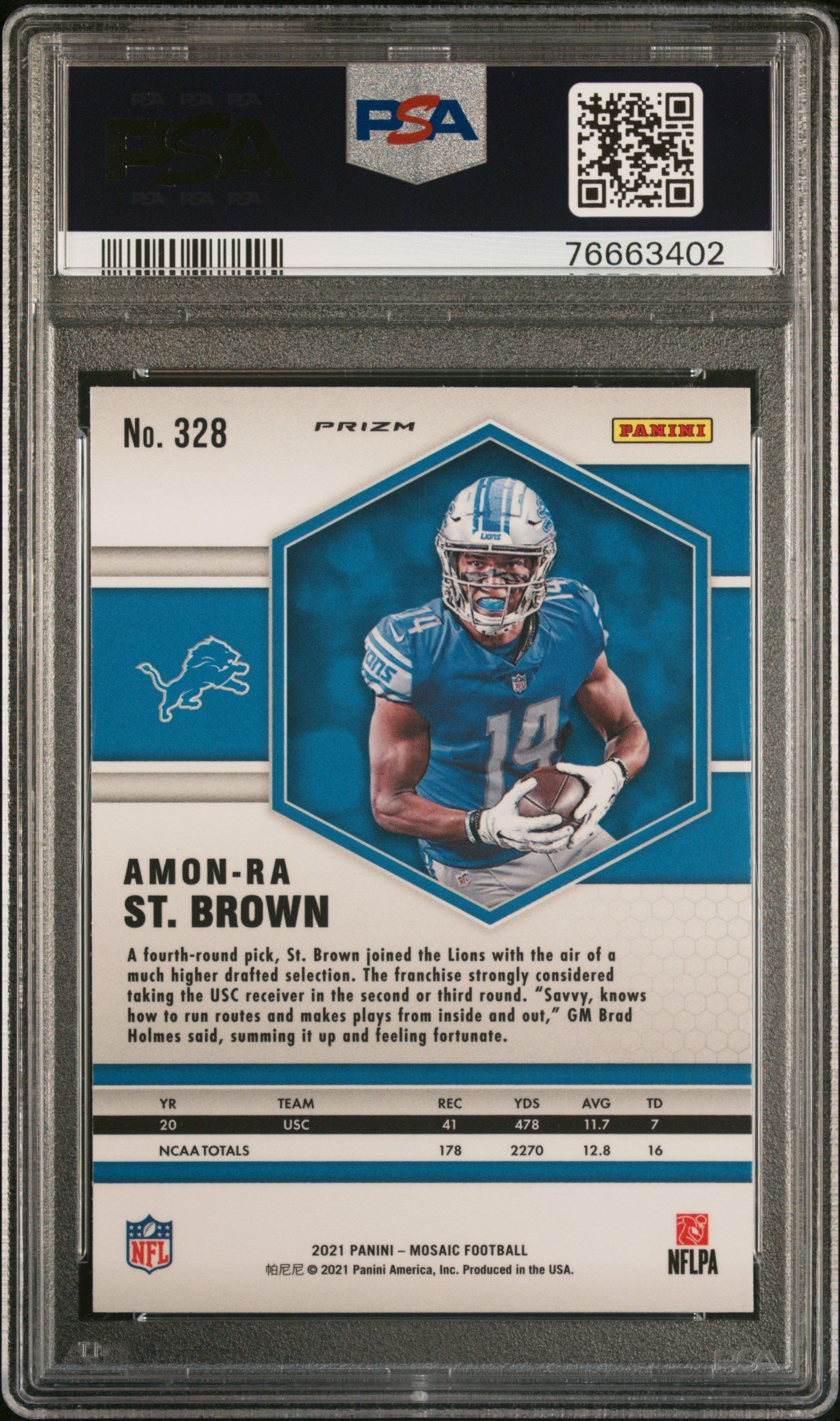 Graded 2021 Panini Mosaic Amon-Ra St. Brown #328 Green Mosaic Rookie RC Football Card PSA 10 Gem Mint