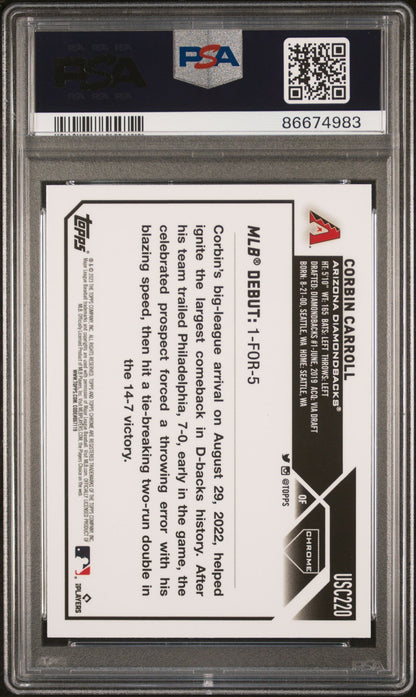Graded 2023 Topps Chrome Update Corbin Carroll #USC220 Prism Rookie RC Baseball Card PSA 10 Gem Mint