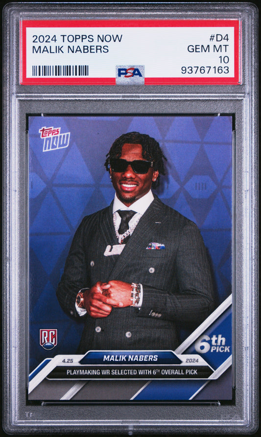 Graded 2024 Topps Now Malik Nabers #D4 Rookie RC Football Card PSA 10 Gem Mint