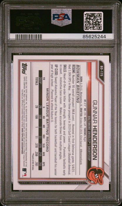 Graded 2021 Topps Bowman Draft Gunnar Henderson #BD175 Rookie RC Baseball Card PSA 9 Mint