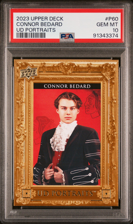Graded 2023 Upper Deck Connor Bedard #P60 UD Portraits Rookie RC Hockey Card PSA 10 Gem Mint