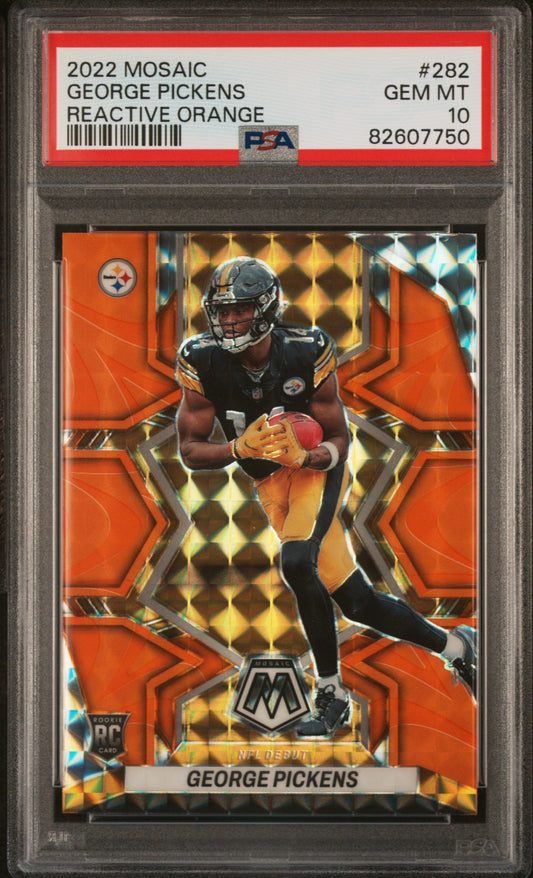 Graded 2022 Panini Mosaic George Pickens #282 Reactive Orange Rookie RC Football Card PSA 10 Gem Mint