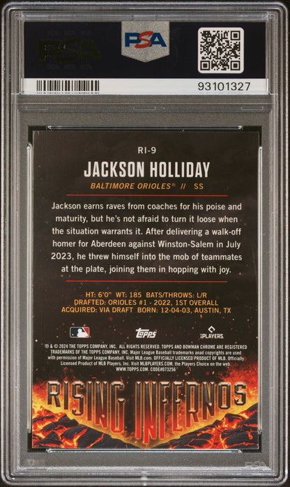 Graded 2024 Topps Bowman Jackson Holliday #RI9 Rising Infernos Rookie RC Baseball Card PSA 10 Gem Mint