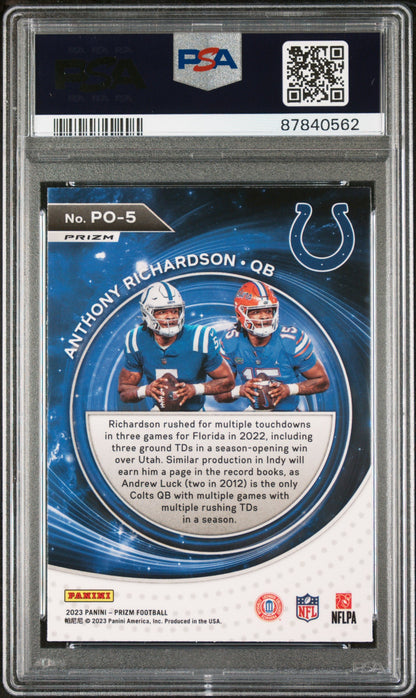 Graded 2023 Panini Prizm Anthony Richardson #PO5 Portals Silver Rookie RC Football Card PSA 10 Gem Mint