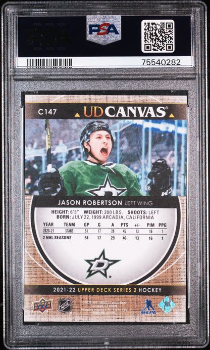 Graded 2021 Upper Deck Jason Robertson #C147 UD Canvas Rookie RC Hockey Card PSA 10 Gem Mint