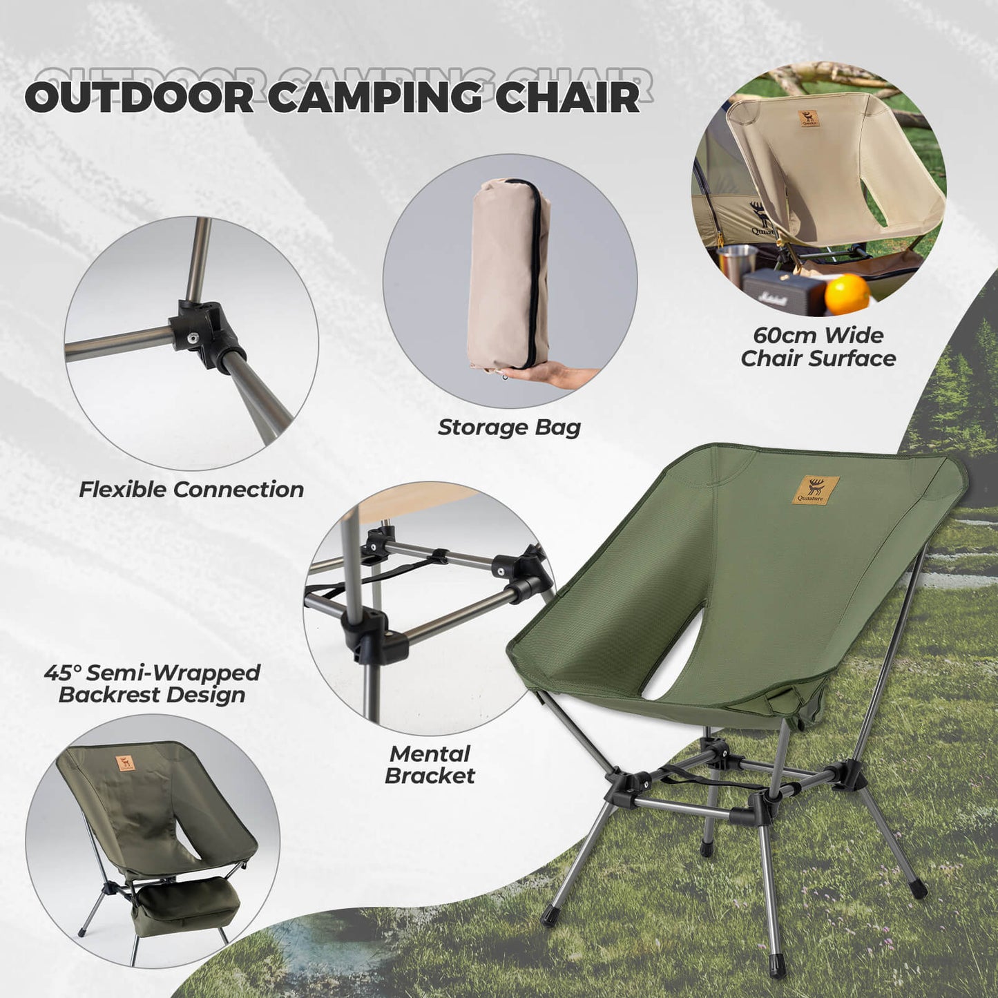 Qunature Lightweight Folding Camp Chair with Storage Bag