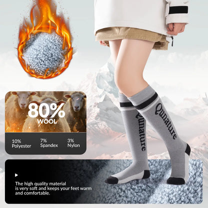 Kids Wool Blend Ski Socks, Cold Weather Knee-high Warm Socks for Winter