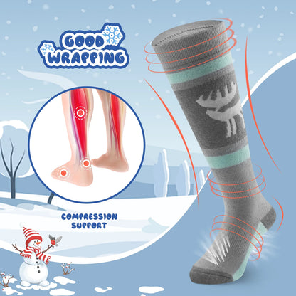 Wool Blend Kids Ski Socks, Knee-high Warm Thermal Snowboard Skating Socks for Boys & Girls