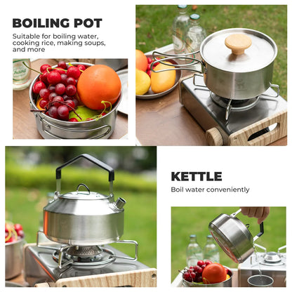 Stainless Steel Tea Set with Foldable Pot and Kettle for Outdoor Adventures