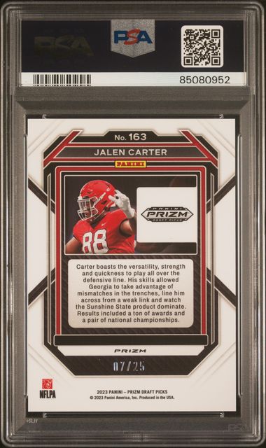 Graded 2023 Panini Draft Picks Jalen Carter #163 Mojo Rookie RC Football Card PSA 10 Gem Mint