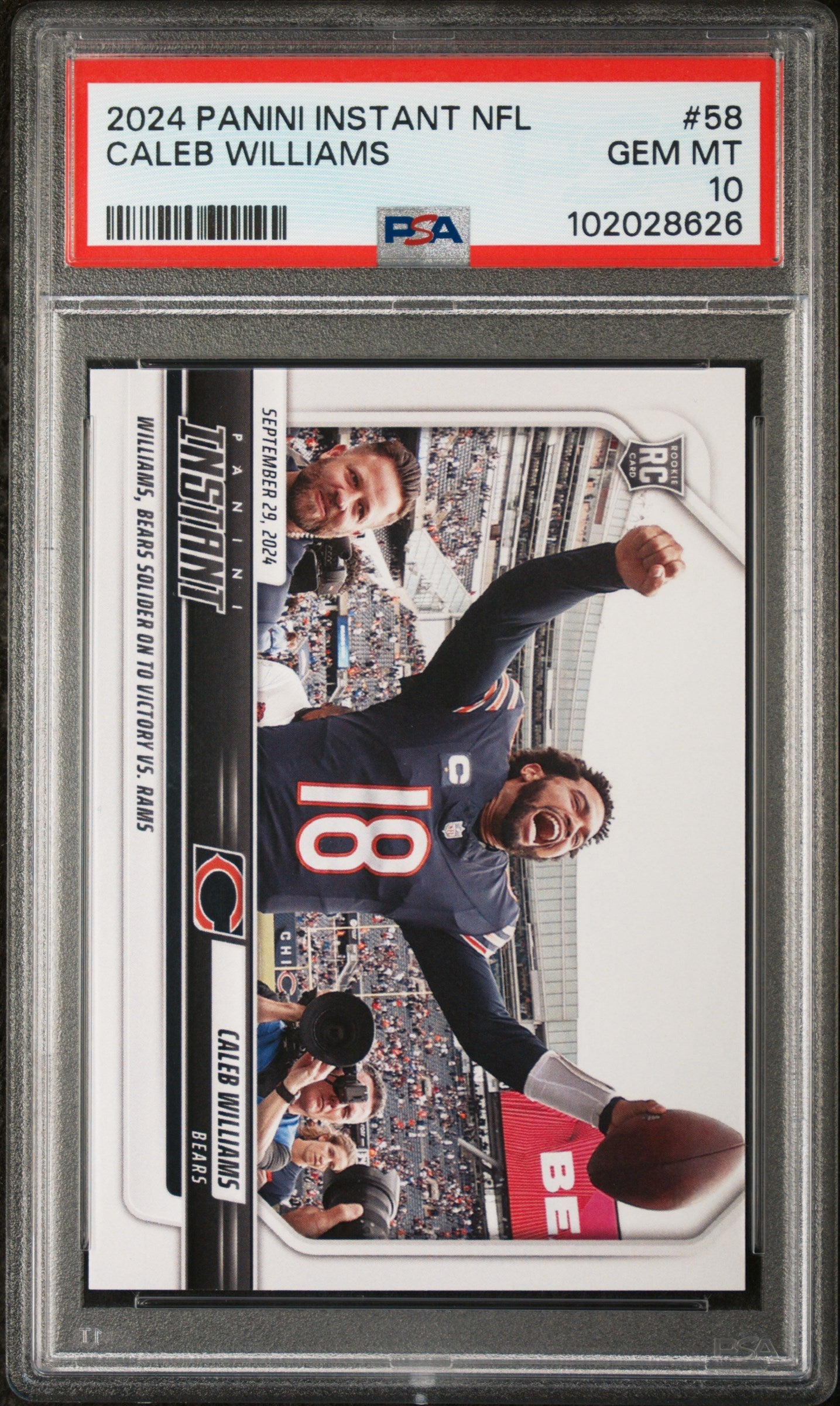 Graded 2024 Panini Instant NFL Caleb Williams #58 Rookie RC Football Card PSA 10 Gem Mint