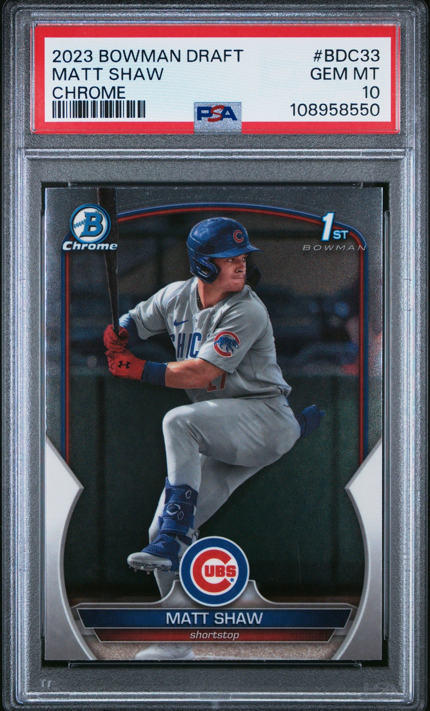Graded 2023 Topps Bowman Draft Matt Shaw #BDC33 Chrome Rookie RC Baseball Card PSA 10 Gem Mint