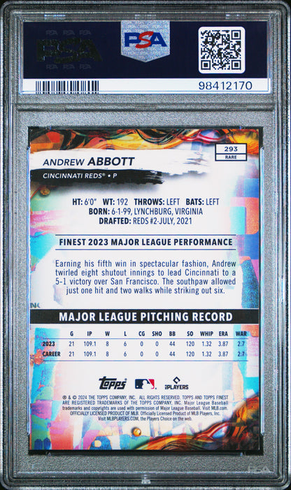Graded 2024 Topps Finest Andrew Abbott #293 Rookie RC Baseball Card PSA 10 Gem Mint