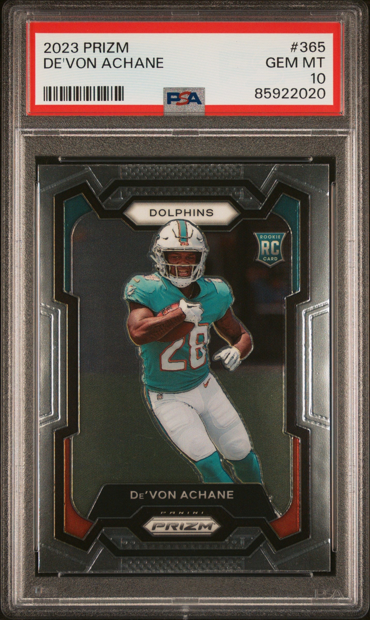 Graded 2023 Panini Prizm Devon Achane #365 Rookie RC Football Card PSA 10 Gem Mint