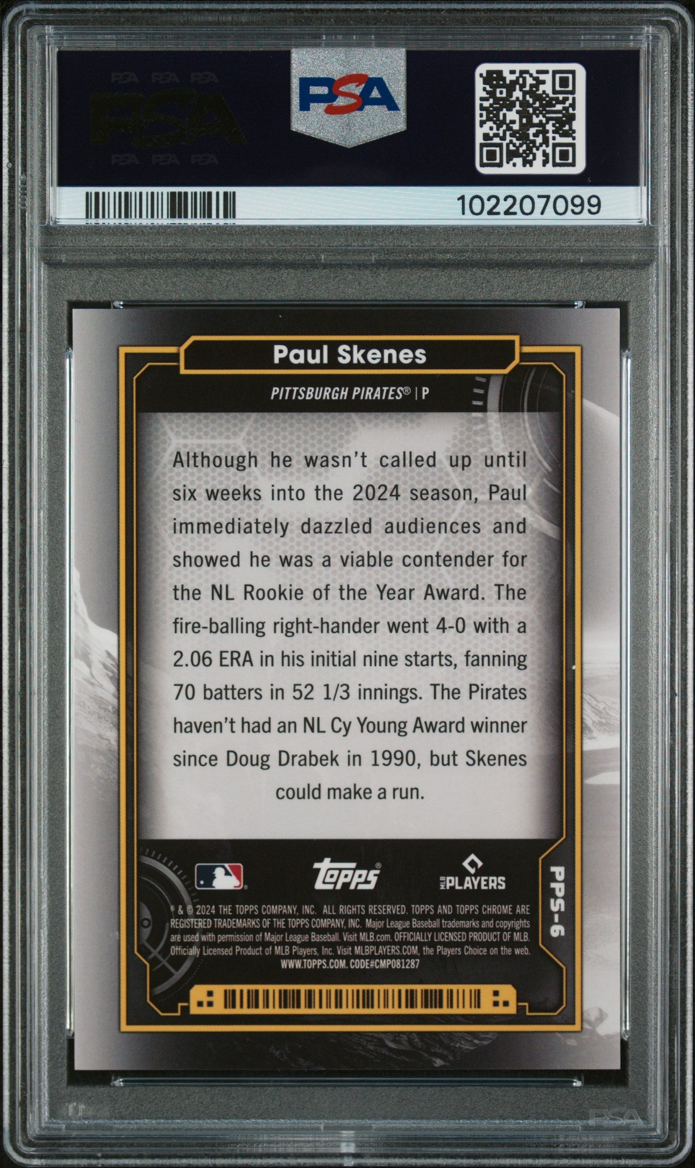 Graded 2024 Topps Chrome Cosmic Paul Skenes #6 Planetary Pursuit The Sun Rookie RC Baseball Card PSA 10 Gem Mint